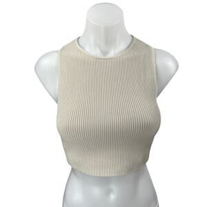 Aritzia Babaton Tan Rib Knit Sleeveless Racerback Cami Camisole Crop Tank Top S
